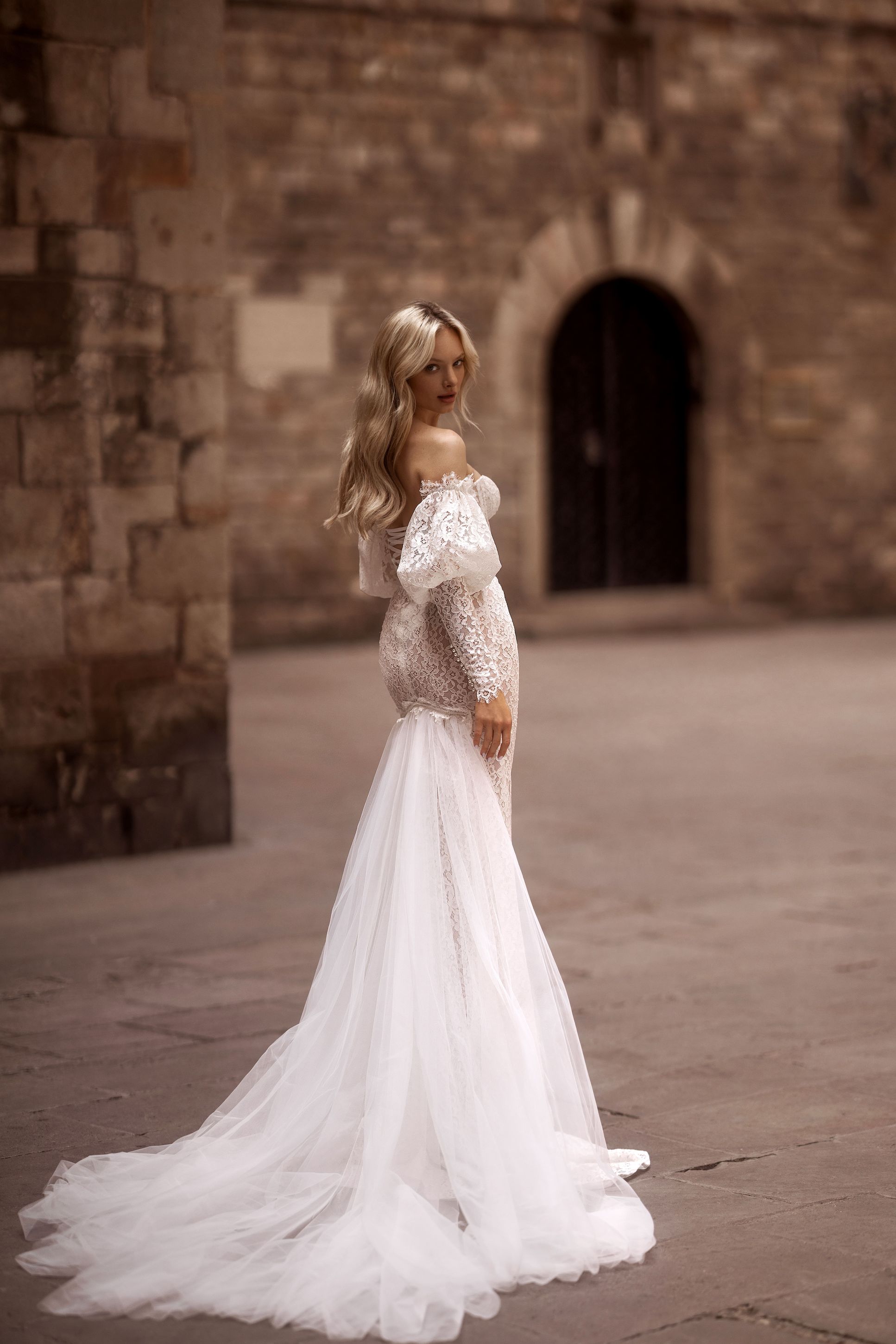 Blush, Train & Sleeves Ivory